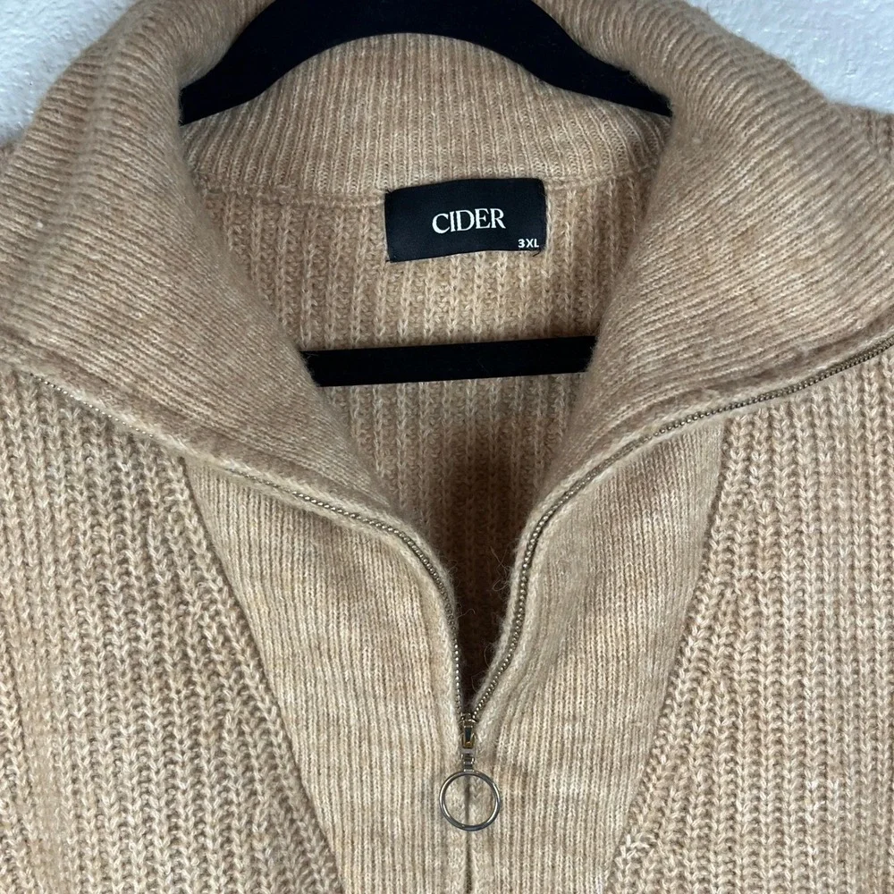 Cider Quarter Zip Sweater Vest Ribbed Knit Sleeveless Pullover Tan 3XL XXX-Large